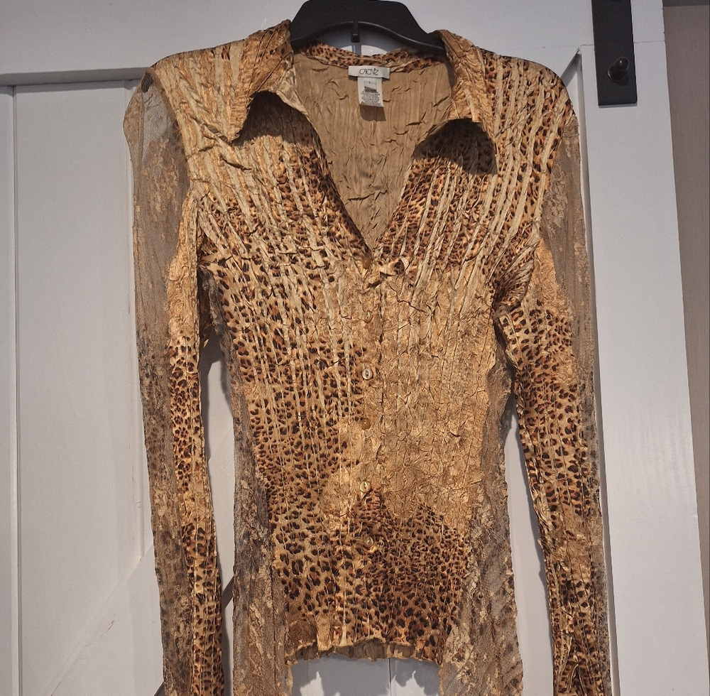 Cache Gold Leopard Print Lace Top
